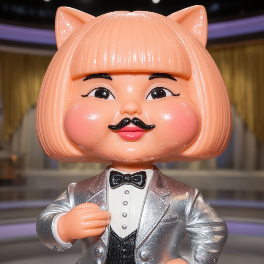 A close-up portrait of the character Uncle Goop, showing off his silver jacket and signature rubbery, peach-toned face with a sneer.