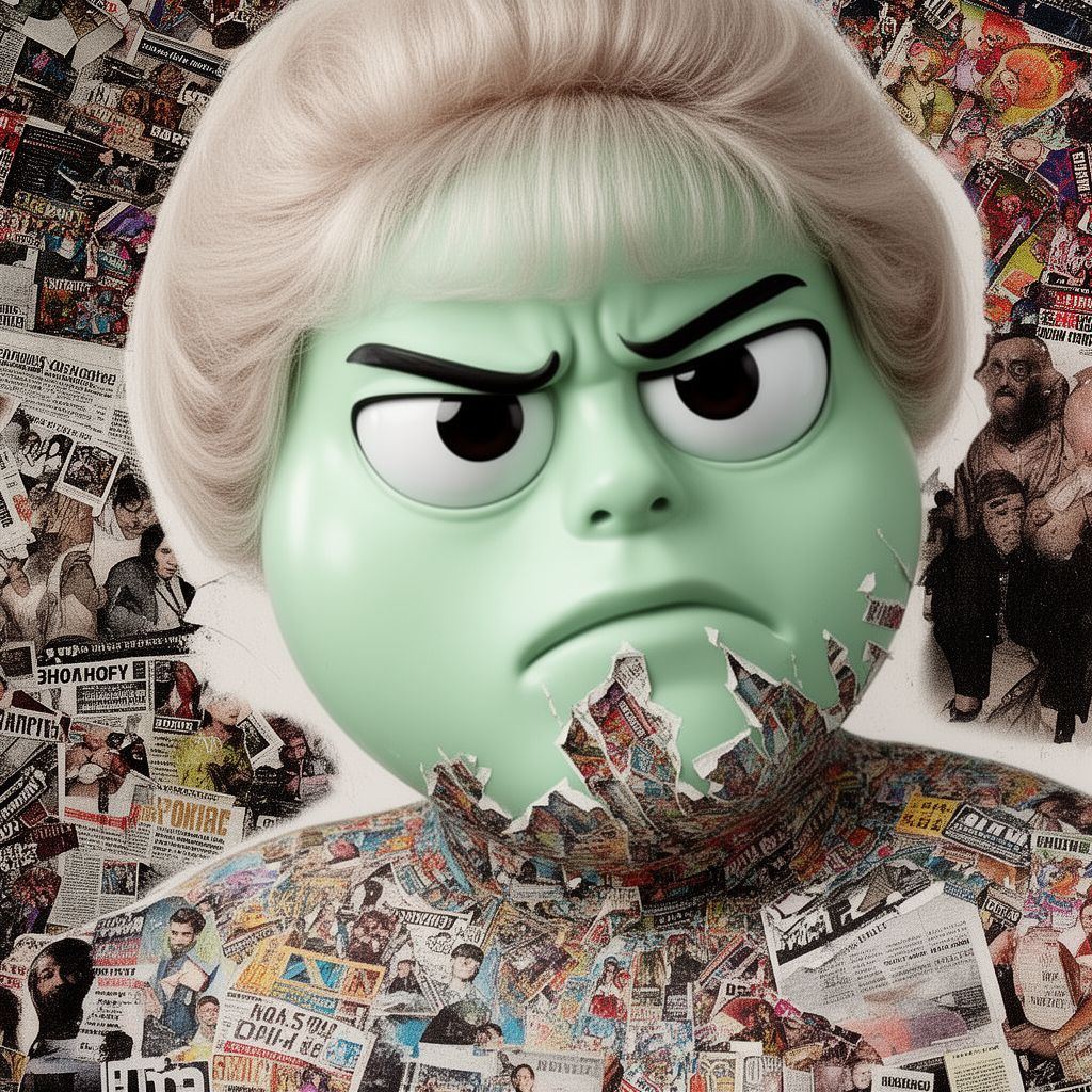 A mint-green character looking annoyed and starting to peel away in patches.